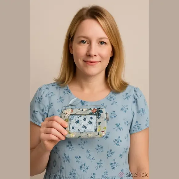 Vera Bradley Floral Card Holder Blue Cream - Picture 4 of 6